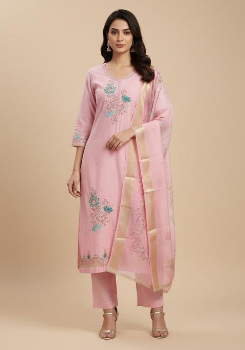 Pink Embroidery Silk Salwar Kameez