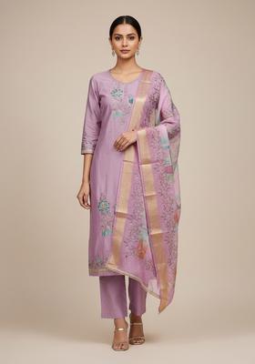 Lavender Embroidery Silk Salwar Kameez