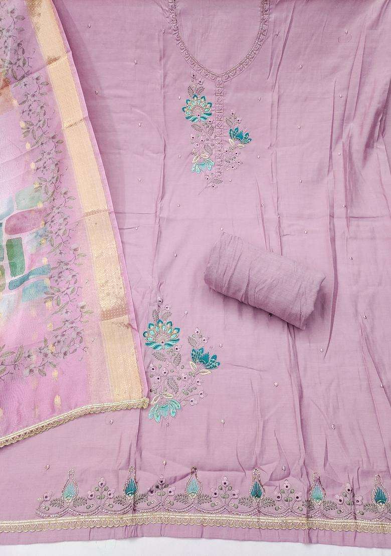 Lavender Embroidery Silk Salwar Kameez - Indya