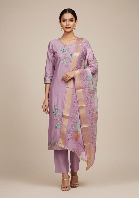 Lavender Embroidery Silk Salwar Kameez