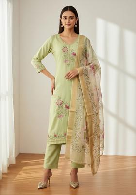 Light Green Embroidery Silk Salwar Kameez