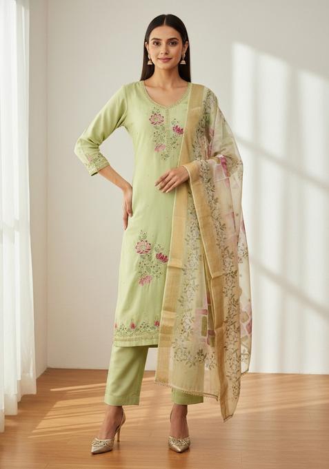 Light Green Embroidery Silk Salwar Kameez