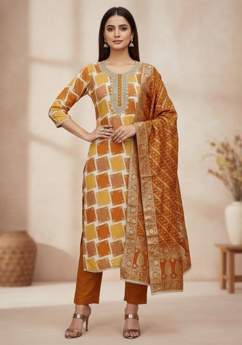 Multicolor Embroidery Silk Salwar Kameez