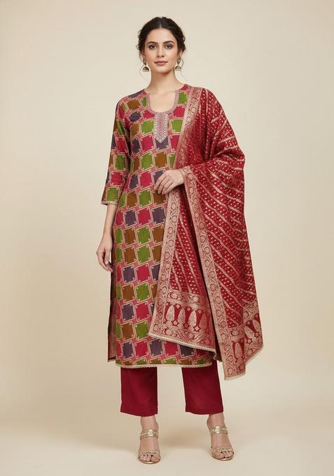 Multicolor Embroidery Silk Salwar Kameez