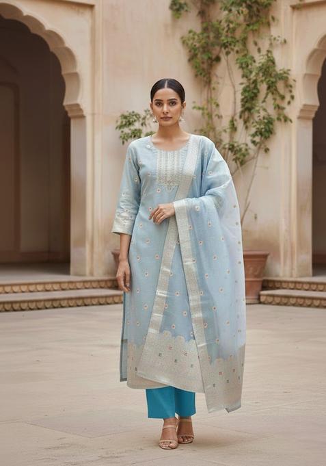 Beige Embroidery Silk Salwar Kameez