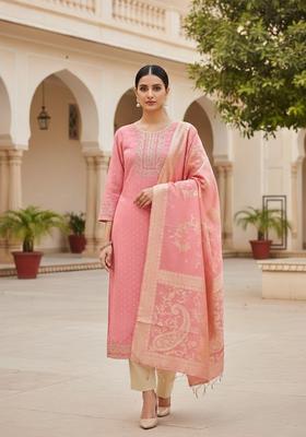 Pink Embroidery Silk Salwar Kameez