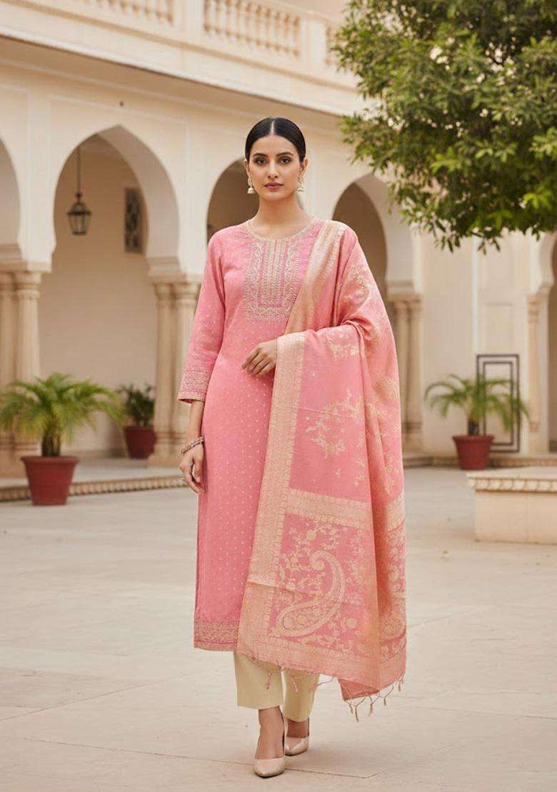 Pink Embroidery Silk Salwar Kameez - Indya
