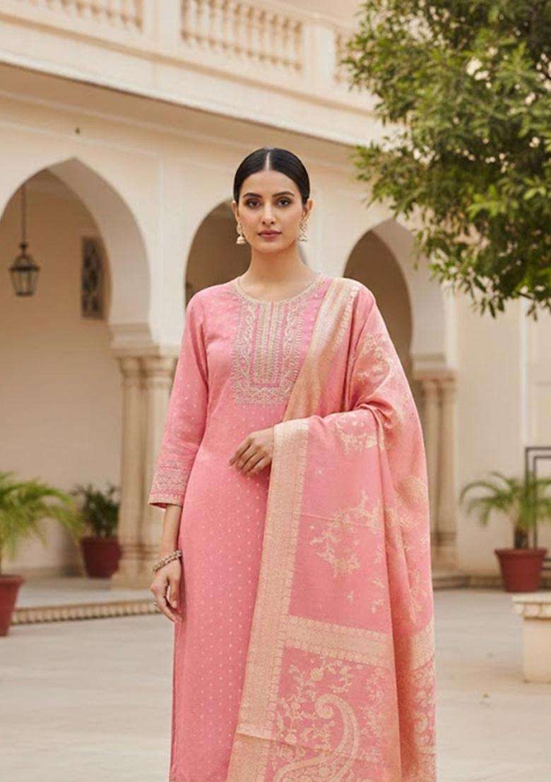 Pink Embroidery Silk Salwar Kameez - Indya
