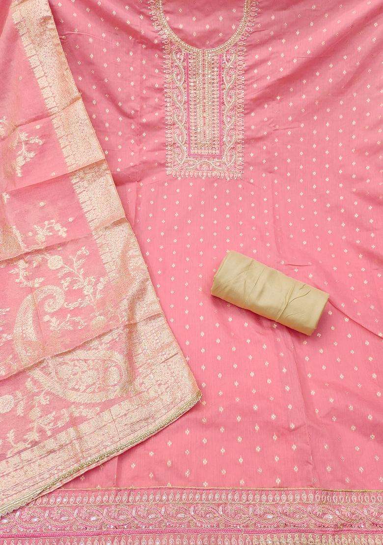 Pink Embroidery Silk Salwar Kameez - Indya