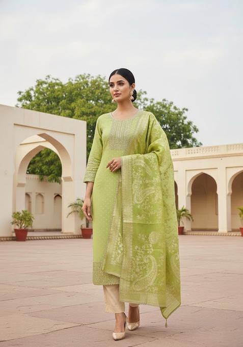 Light Green Embroidery Silk Salwar Kameez