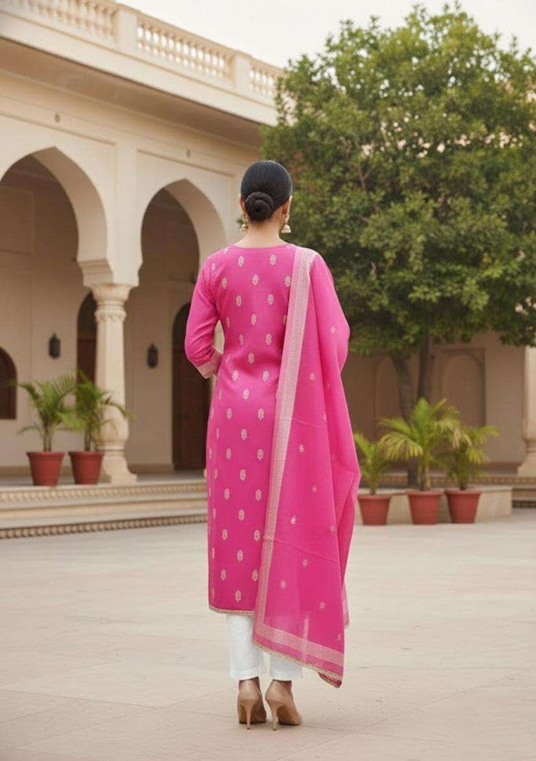 Pink Embroidery Silk Salwar Kameez - Indya