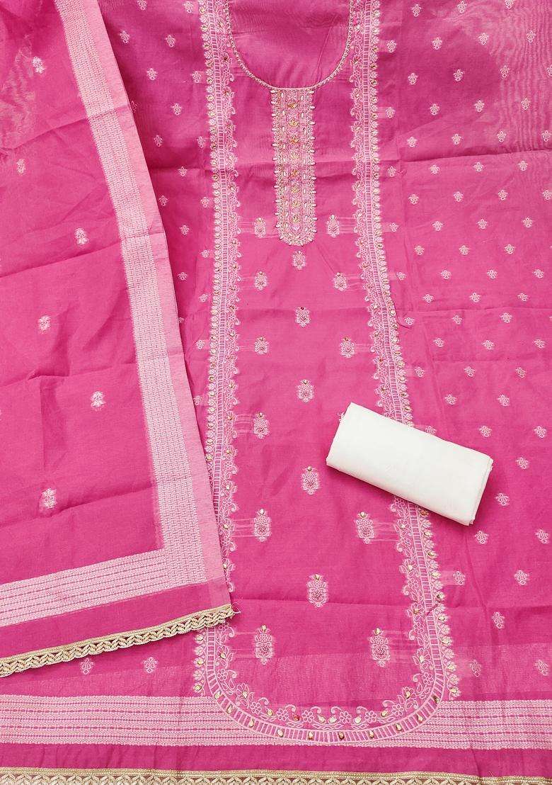Pink Embroidery Silk Salwar Kameez - Indya