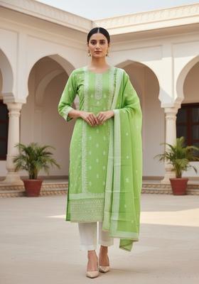 Light Green Embroidery Silk Salwar Kameez