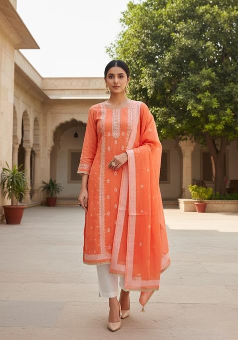 Peach Embroidery Silk Salwar Kameez