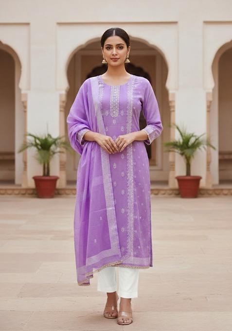 Purple Embroidery Silk Salwar Kameez
