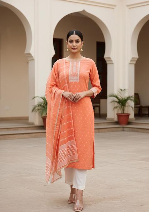 Peach Embroidery Silk Salwar Kameez