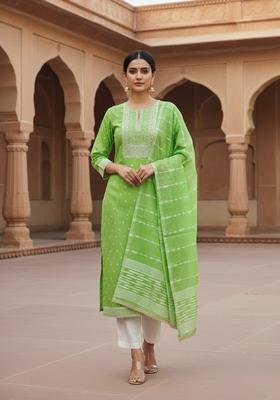 Light Green Embroidery Silk Salwar Kameez