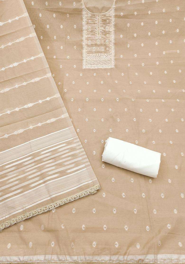 Beige Embroidery Silk Salwar Kameez - Indya