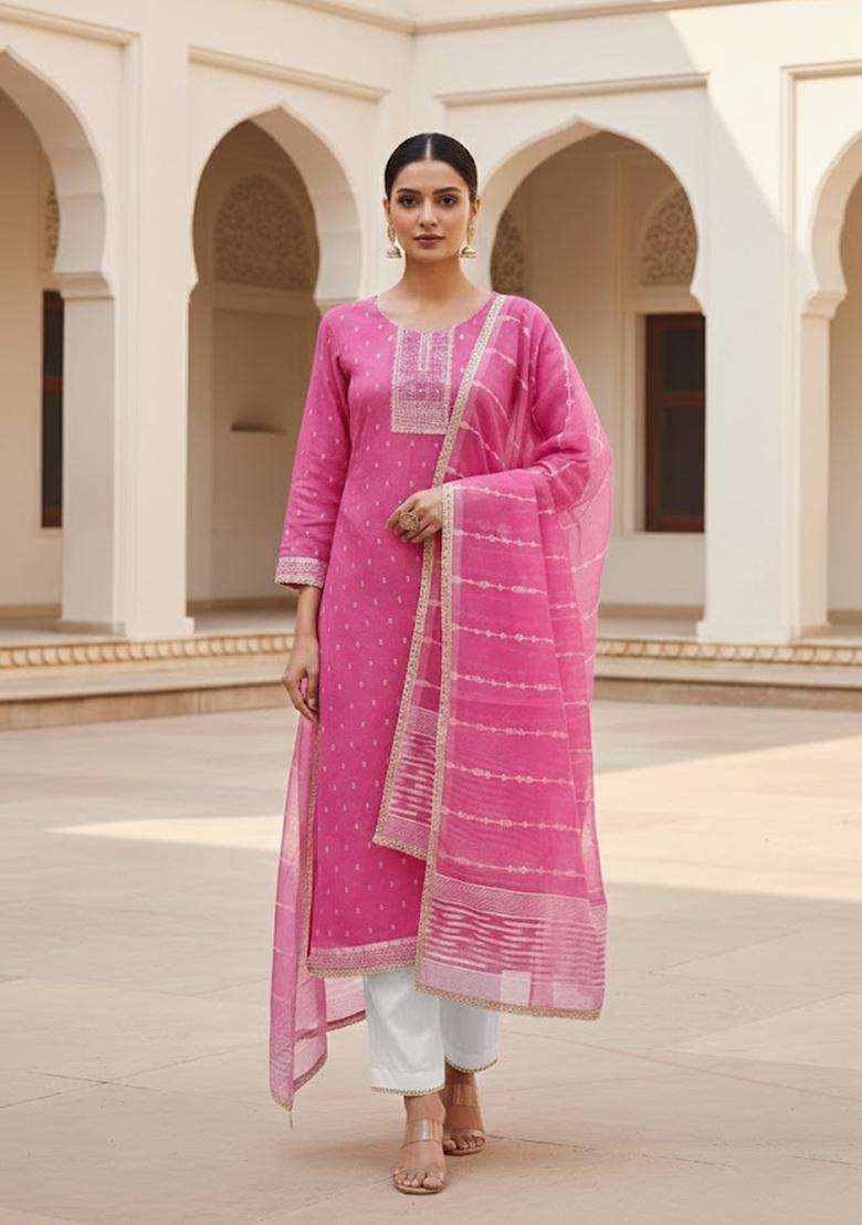 Pink Embroidery Silk Salwar Kameez - Indya