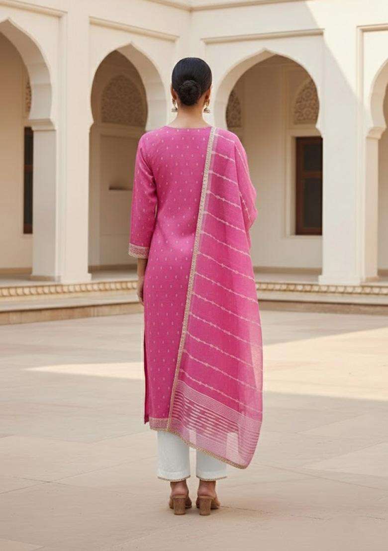 Pink Embroidery Silk Salwar Kameez - Indya