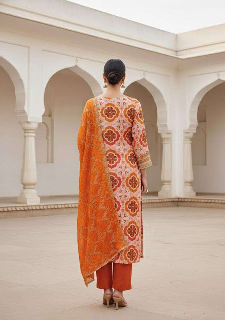 Multicolor Embroidery Silk Salwar Kameez - Indya