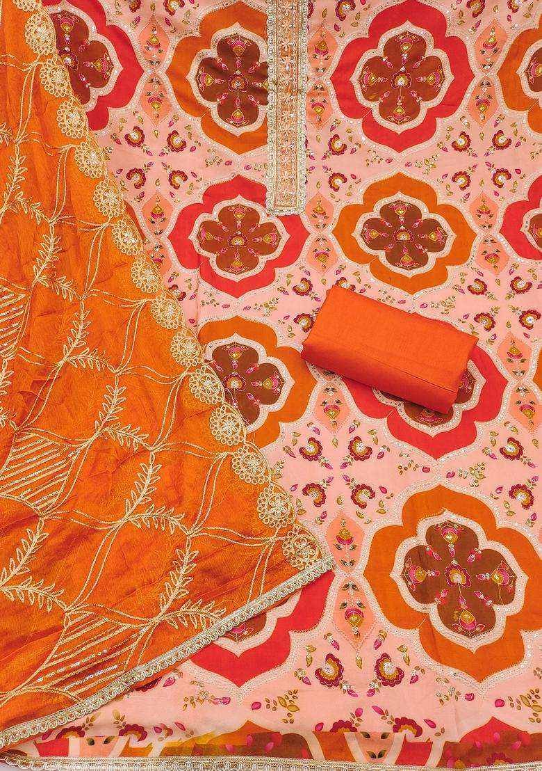 Multicolor Embroidery Silk Salwar Kameez - Indya