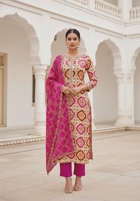 Multicolor Embroidery Silk Salwar Kameez