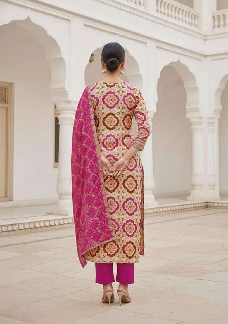 Multicolor Embroidery Silk Salwar Kameez - Indya