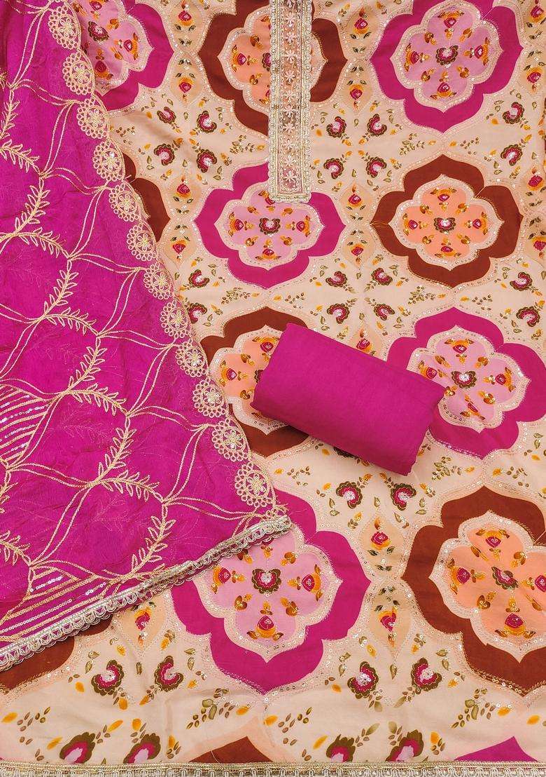 Multicolor Embroidery Silk Salwar Kameez - Indya