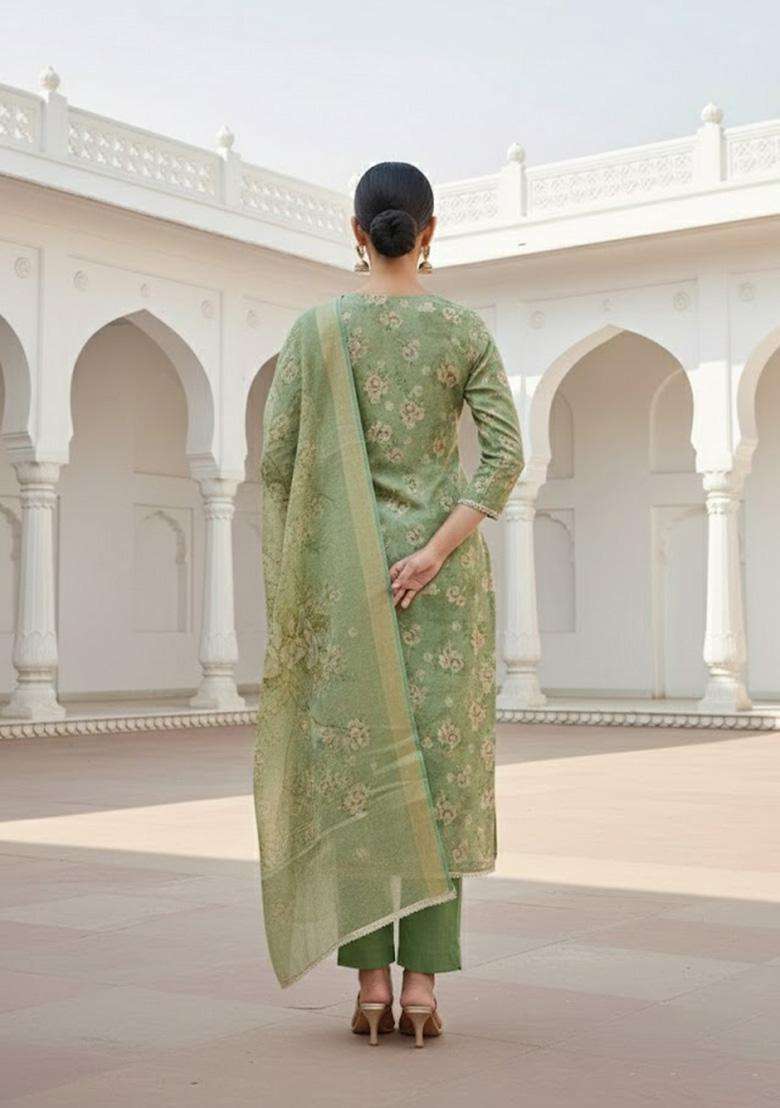 Light Green Embroidery Viscose Salwar Kameez - Indya