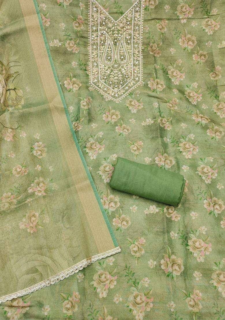 Light Green Embroidery Viscose Salwar Kameez - Indya
