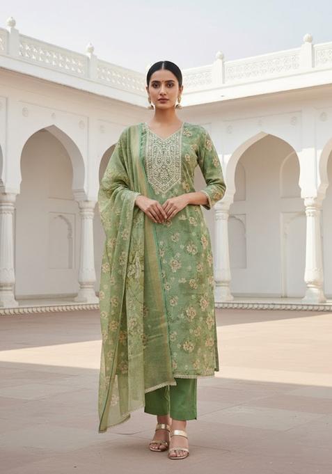 Light Green Embroidery Viscose Salwar Kameez