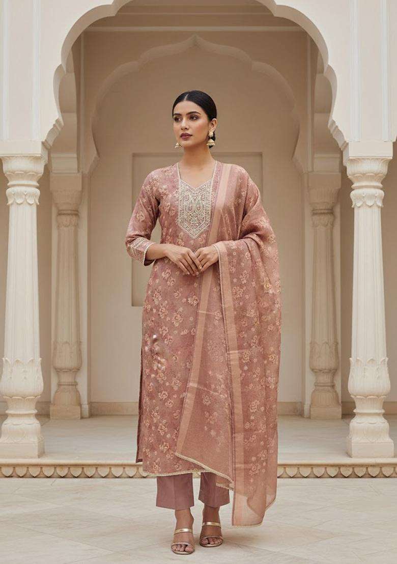 Lavender Embroidery Viscose Salwar Kameez - Indya