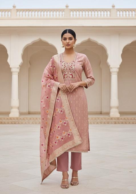 Purple Embroidery Silk Salwar Kameez