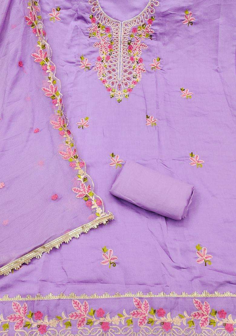 Lavender Embroidery Silk Salwar Kameez - Indya