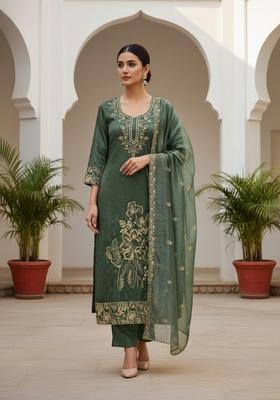 Green Embroidery Organza Salwar Kameez
