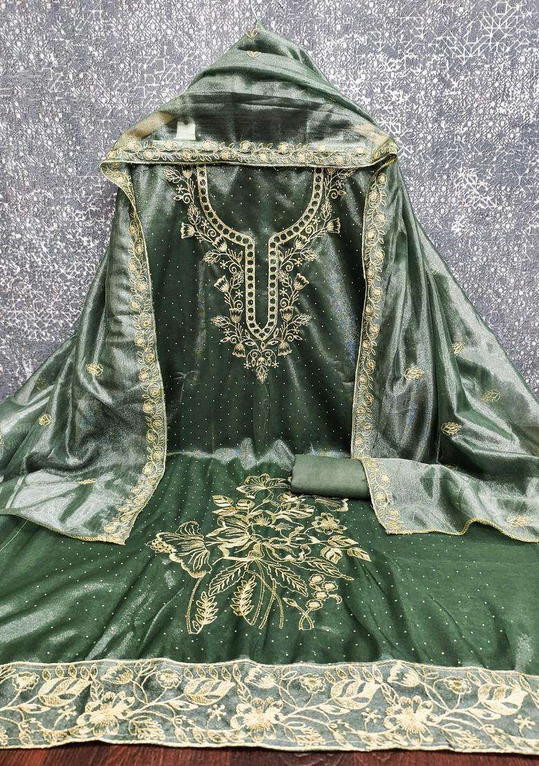 Green Embroidery Organza Salwar Kameez - Indya