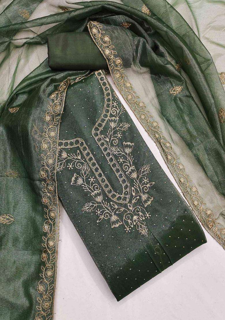 Green Embroidery Organza Salwar Kameez - Indya