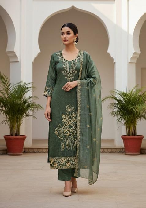 Green Embroidery Organza Salwar Kameez