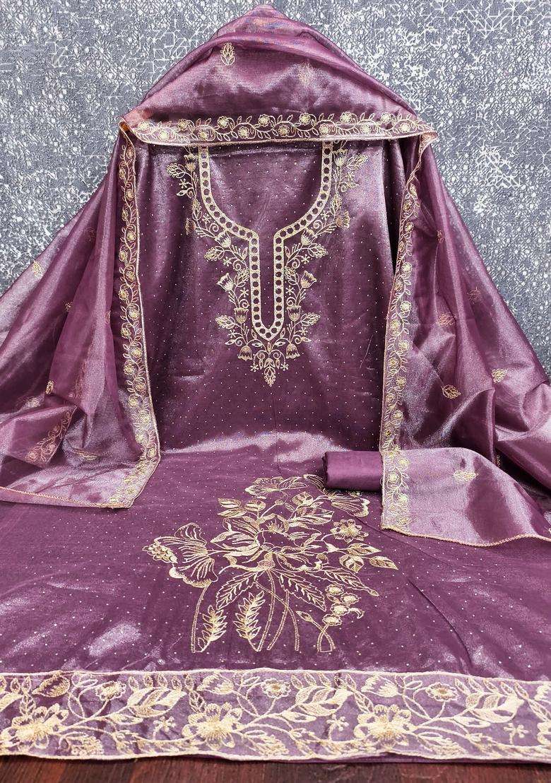Lavender Embroidery Organza Salwar Kameez - Indya