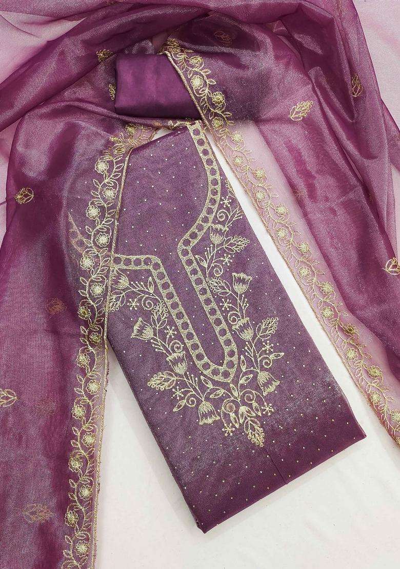 Lavender Embroidery Organza Salwar Kameez - Indya