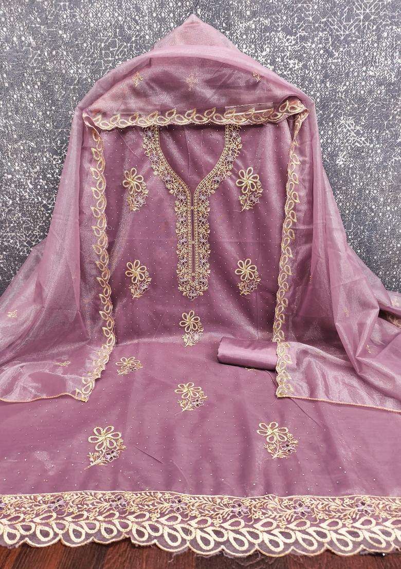 Lavender Embroidery Organza Salwar Kameez - Indya