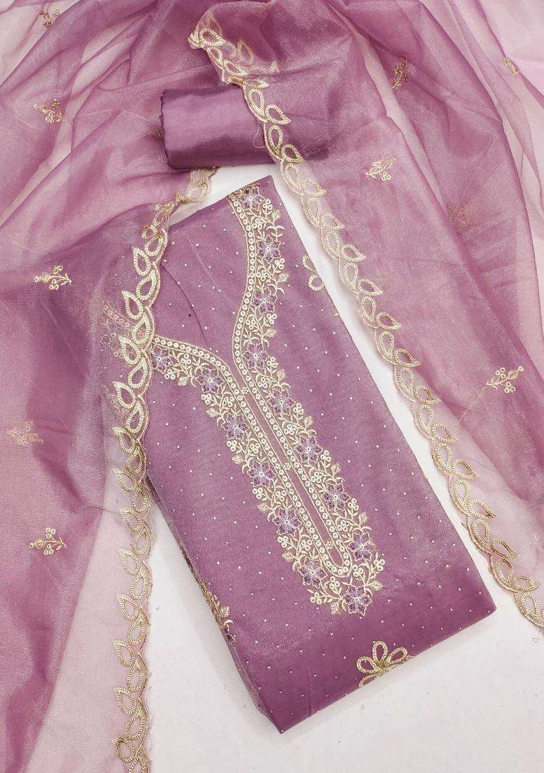 Lavender Embroidery Organza Salwar Kameez - Indya
