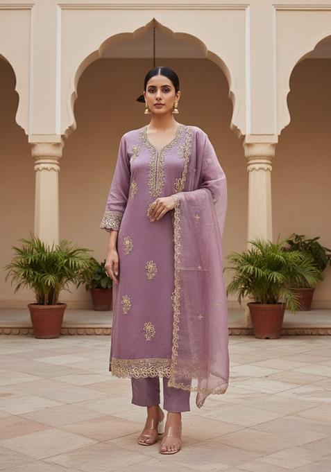 Lavender Embroidery Organza Salwar Kameez