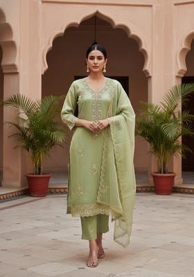Light Green Embroidery Organza Salwar Kameez