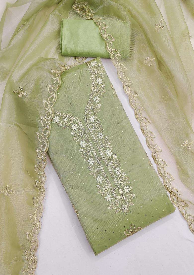Light Green Embroidery Organza Salwar Kameez - Indya