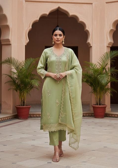 Light Green Embroidery Organza Salwar Kameez