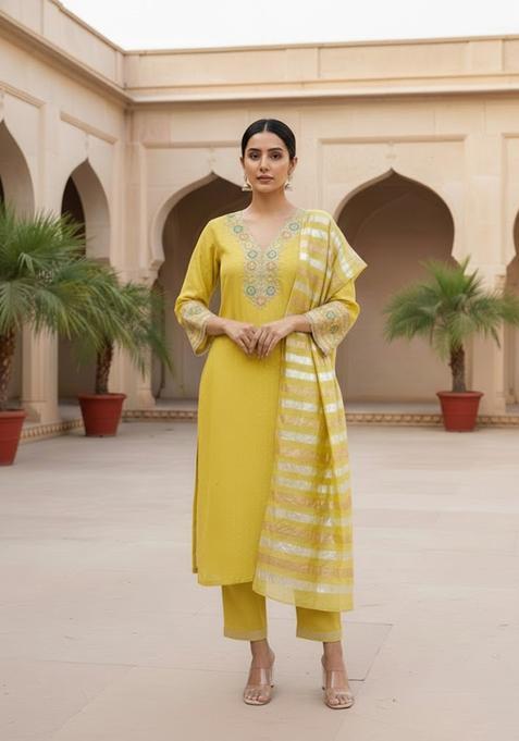 Green Embroidery Chanderi Salwar Kameez