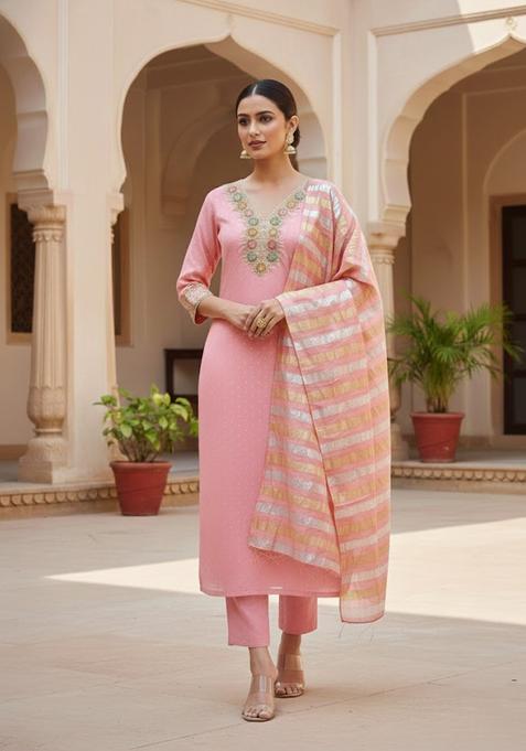 Pink Embroidery Chanderi Salwar Kameez