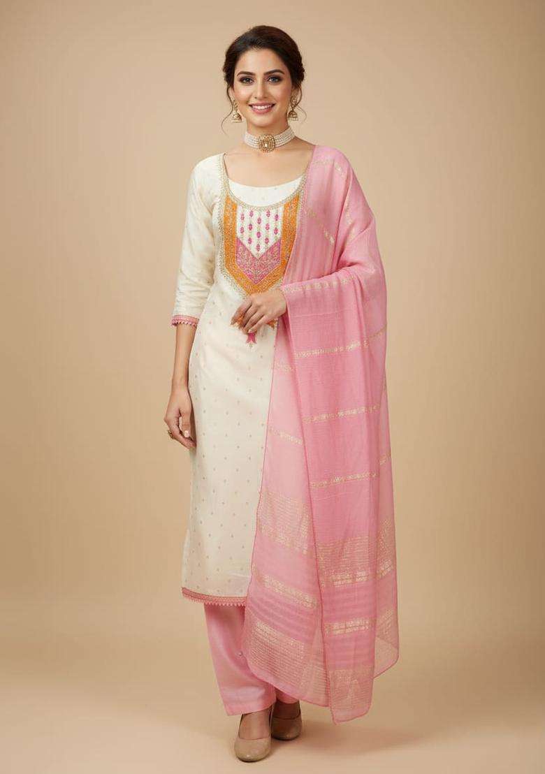 Pink Chikankari Modal Straight Kurta Set - Indya